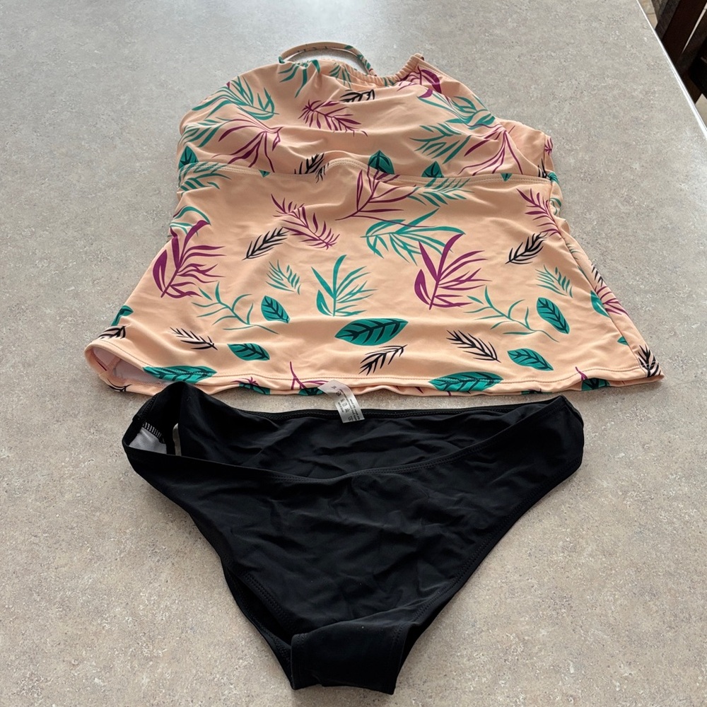 SHEIN Peach and Black Bikini Set